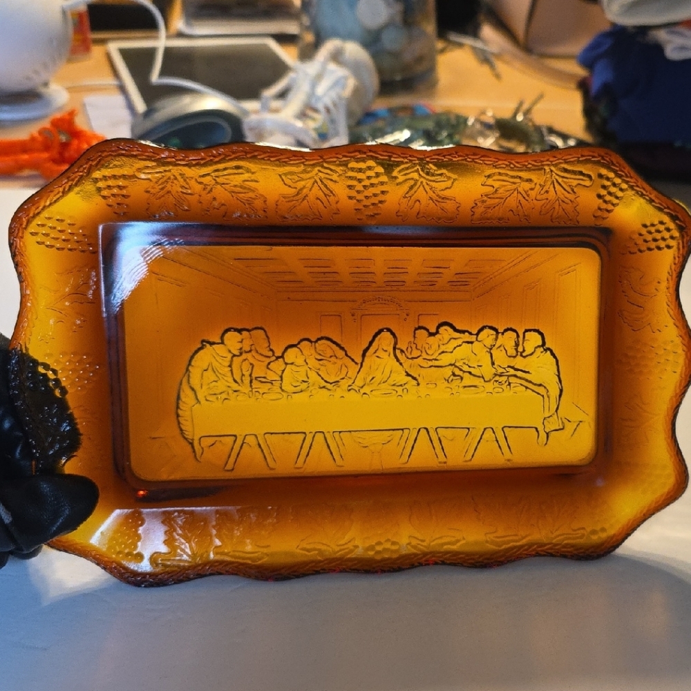 The Last Supper Amber Glass Decorative Tray